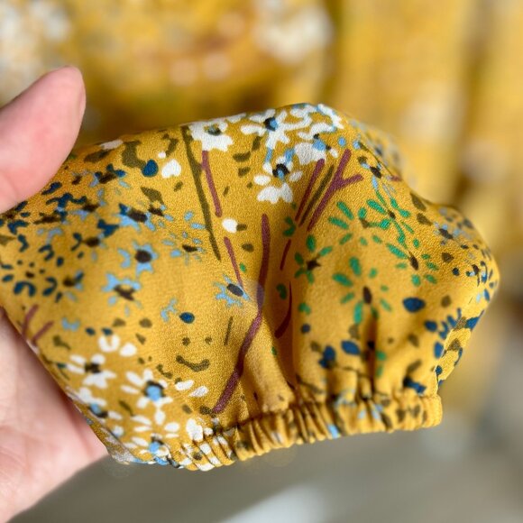 LOFT Harvest Yellow Floral Belted Wrap Blouse V Neck Long Sleeve Womens Size Med - Picture 8 of 11